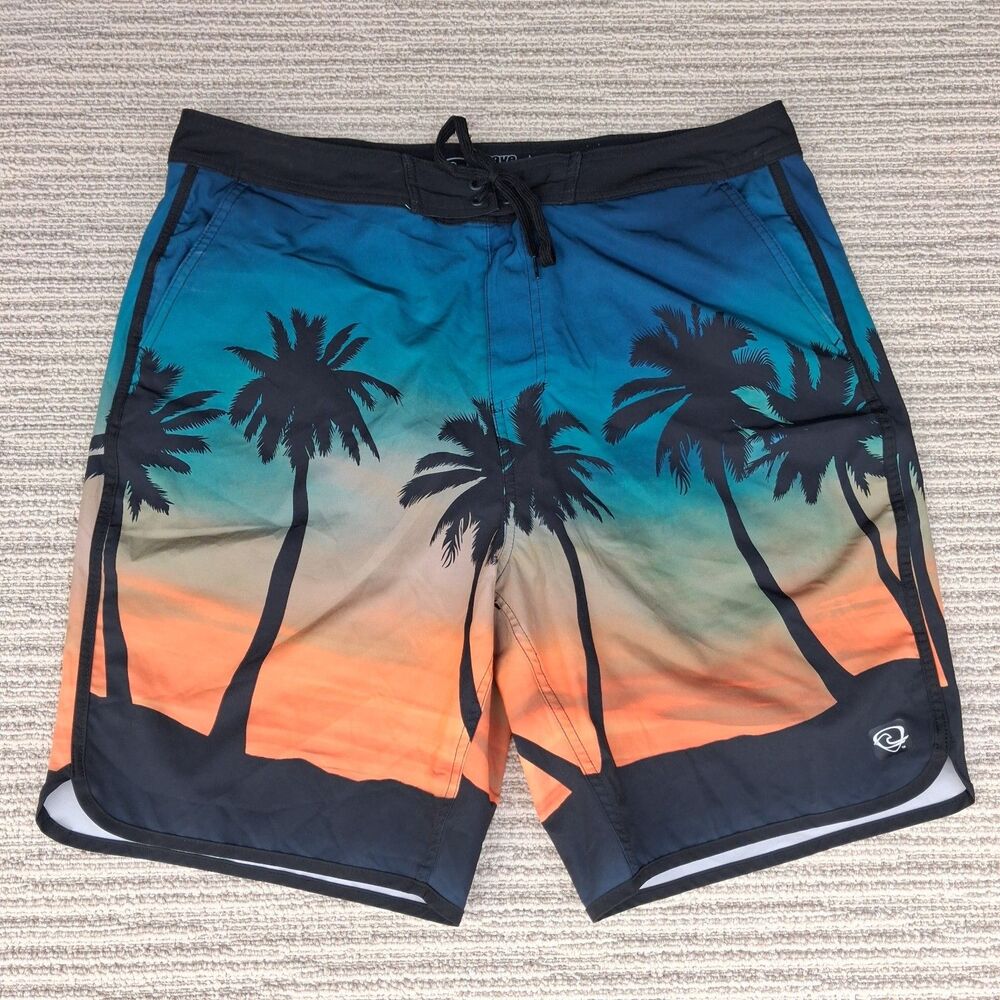 ​Wave Zone Men's Board Shorts Size 38 Sunset Palm Tree Beach Swim Trunks Surf